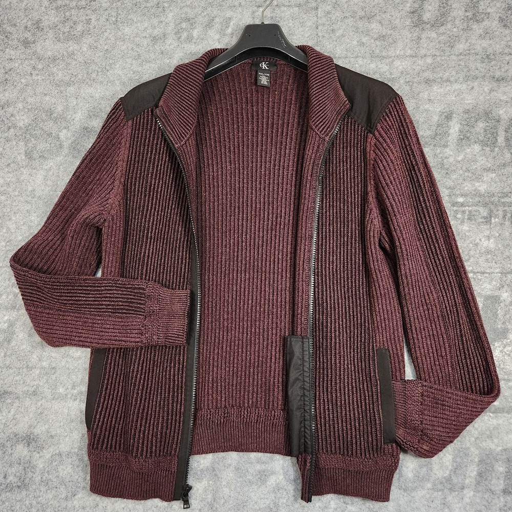 Calvin Klein Sweater Mens 2XL purple CK‎ Knit Full Zip